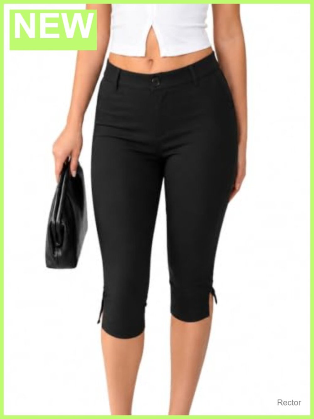 Women's Skinny Capri Pants Stretch Side Slit Hem Cropped Work Pants